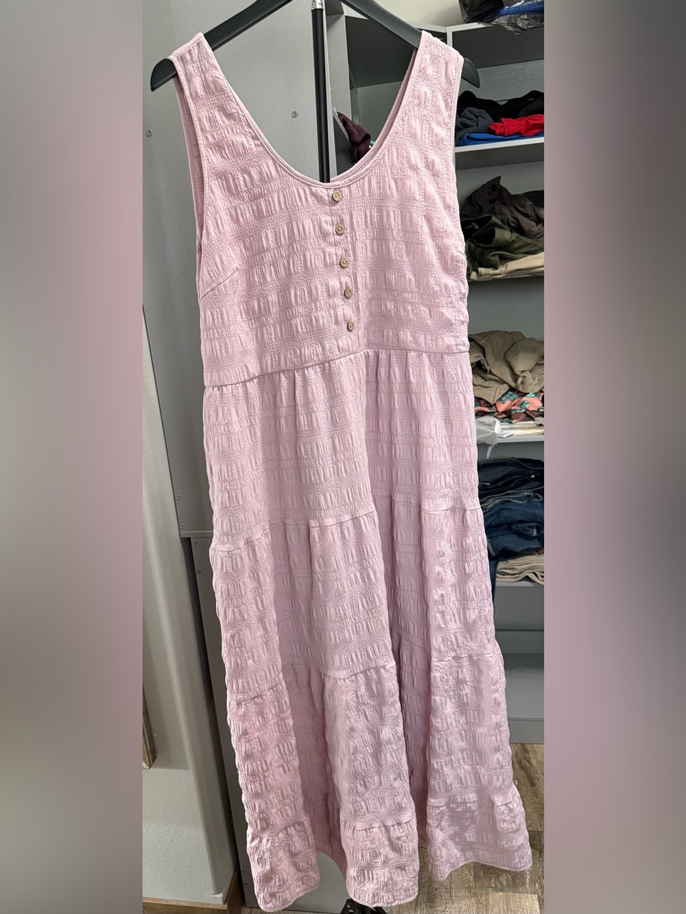 SHEIN Light Pink Textured Tiered Maxi Dress